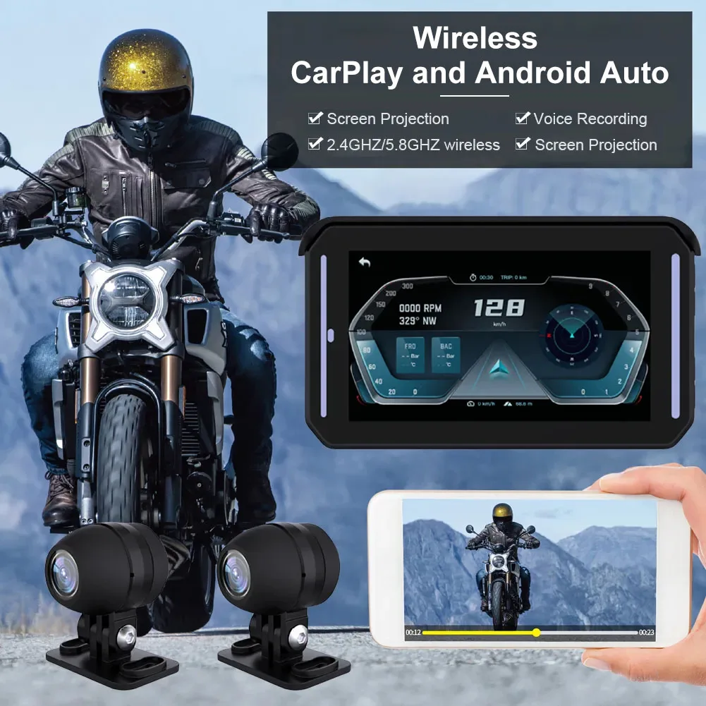 Motorcycle GPS Navigation Wireless CarPlay Android Auto Touchscreen 5