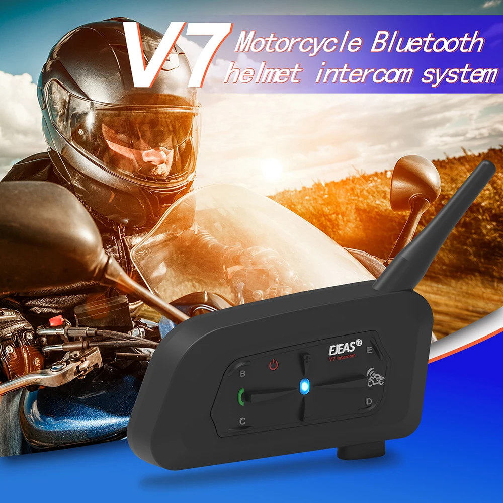 EJEASV7 Motorcycle Helmet Bluetooth IP65 Waterproof Headset Intercom 7 Rider Distance 700M Bluetooth 5.1 Interphone Communicator