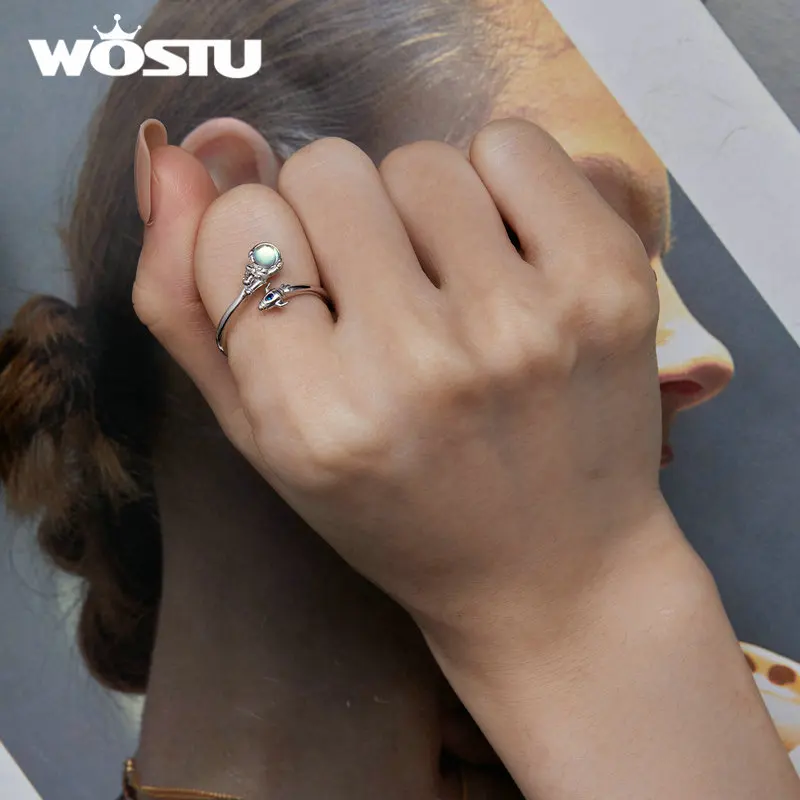 WOSTU 925 Sterling Siler Creative Spaceman Spacecraft Asymmetric Opening Rings Rainbow Stud Earrings Girl Birthday Jewelry Gift 2