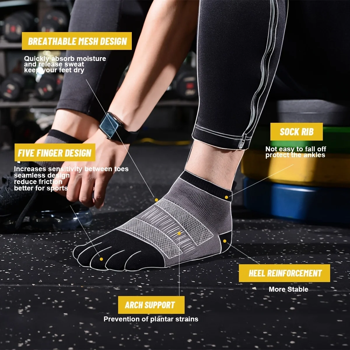 1 Pair of Backrest Five Finger Sports Cotton Socks Marathon Cross Country Breathable Anti-Odor and Non-Slip Sports Socks