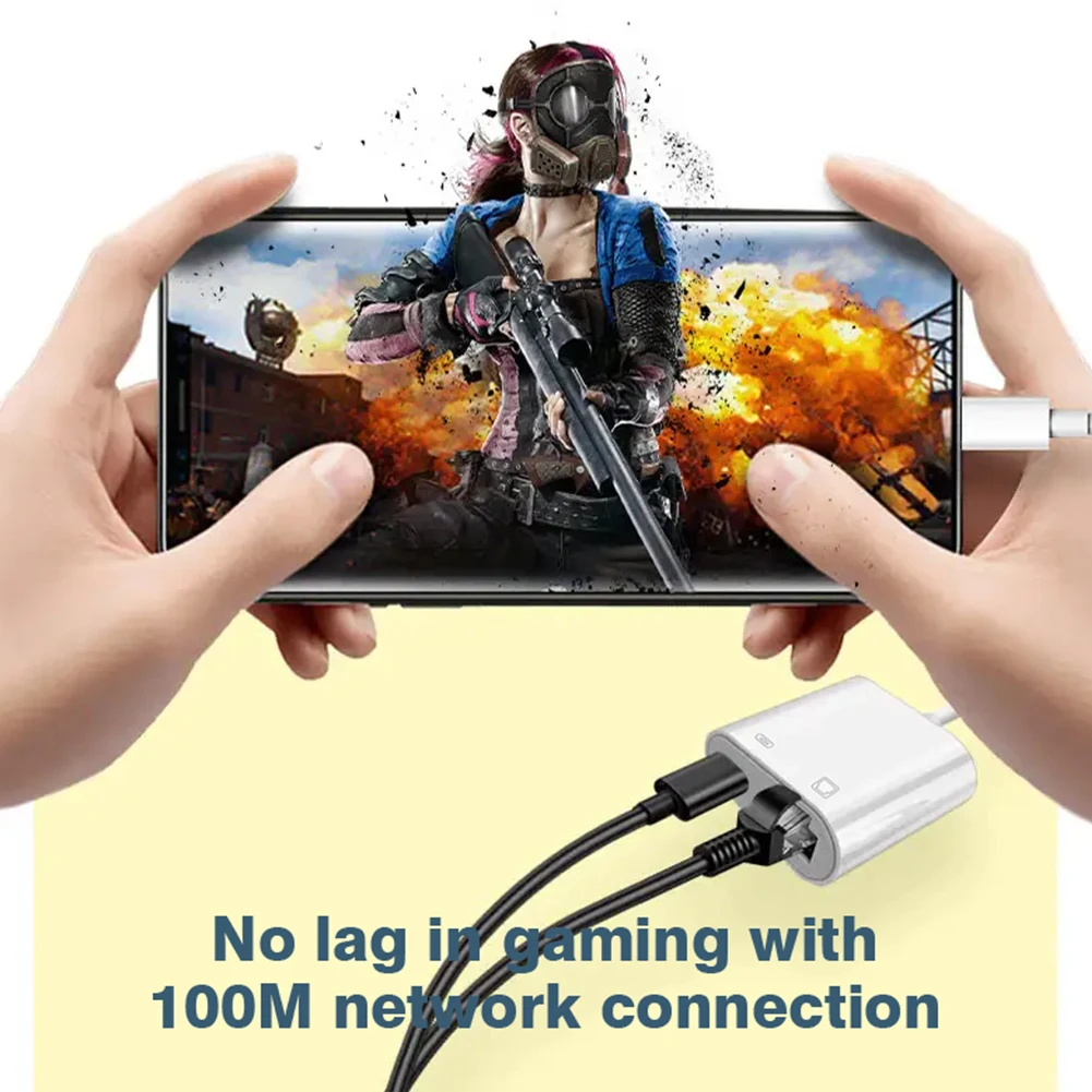 Byscoon 네트워크 카드 C타입-RJ45 포트 PD 충전 이더넷 컨버터 어댑터, OTG 안정적인 연결, 휴대폰 태블릿용