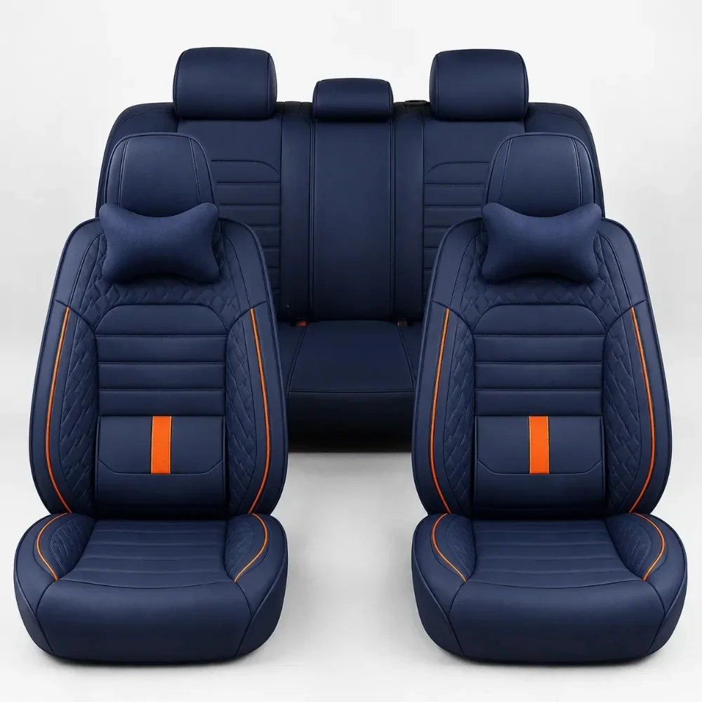 Universal PU Leather Car Seat Covers Full Set with Neck Pillows, Front & Rear Seat Protectors for Cars, SUVs, Trucks & Vans 1 Universal PU Leather Car Seat Covers Full Set with Neck Pillows, Front & Rear Seat Protectors for Cars, SUVs, Trucks & Vans 1