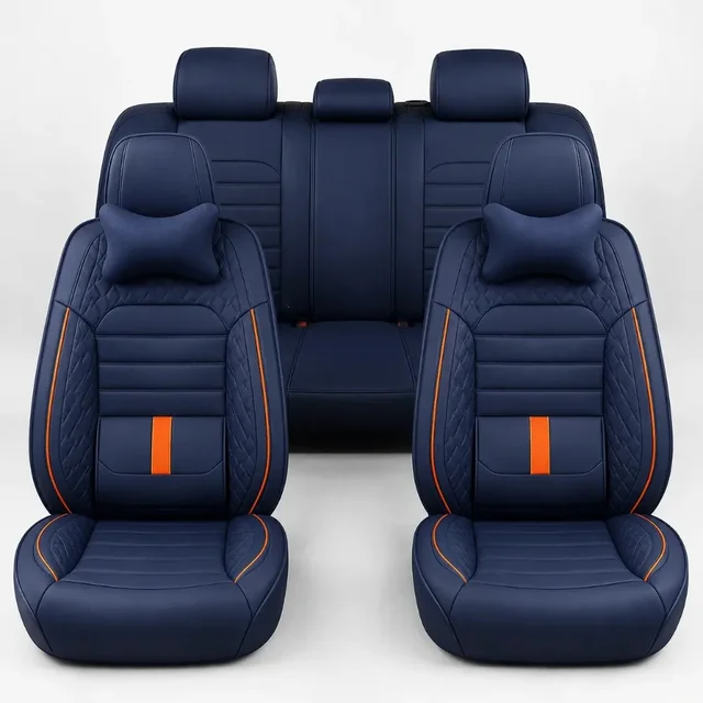 Universal PU Leather Car Seat Covers Full Set with Neck Pillows, Front & Rear Seat Protectors for Cars, SUVs, Trucks & Vans 1