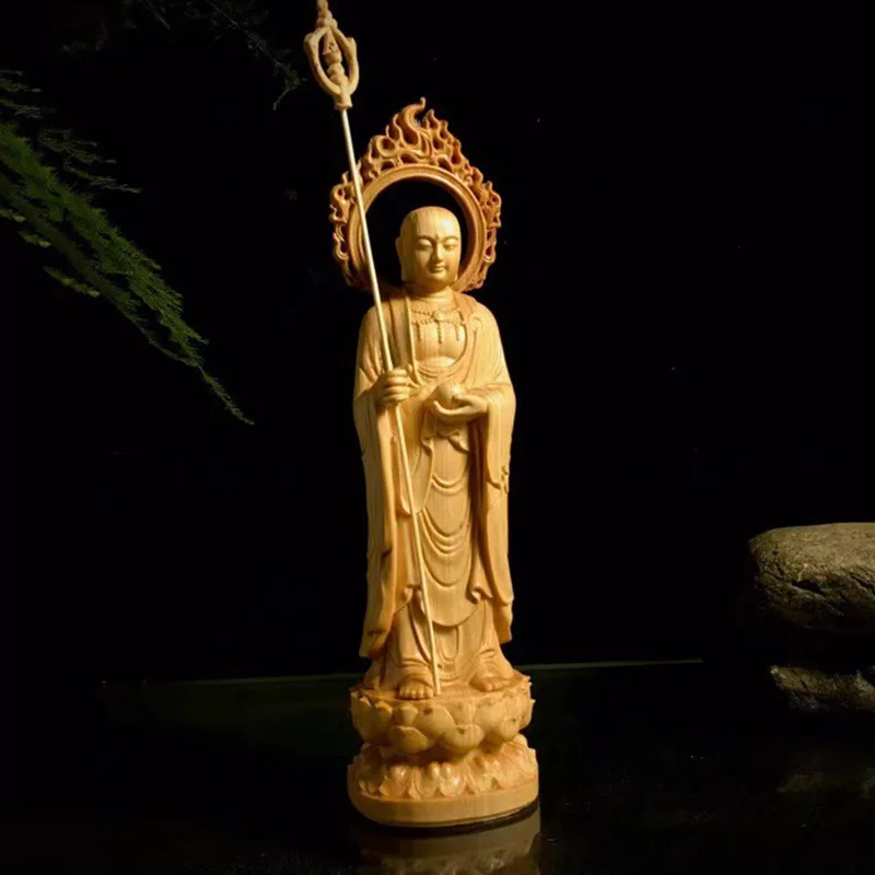 

Cliff Cypress Wood Buddha Statue Ornaments Woodcarving Handicrafts Lotus Base Living Room Home Decoration Feng Shui Figurines