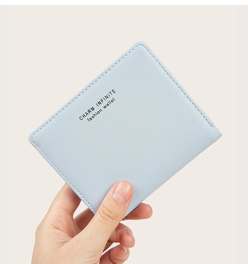 Women’s slim wallet displayed on table