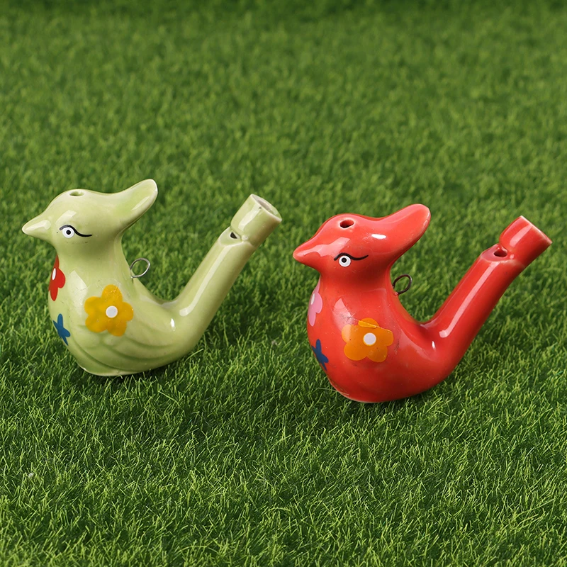 1Pc Coloured Drawing Ceramic Water Bird Whistle With Lanyard Bathtime Musical Toy For Kid Early Learning Educational Toy