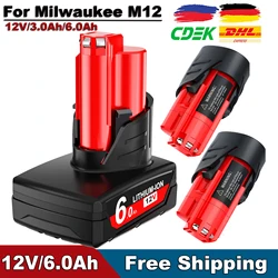 12V 3.0Ah/6.0Ah Battery For Milwaukee M12 Rechargeable Battery 48-11-2402 48-11-2411 6000mAh Power Tool Battery For Milwaukee