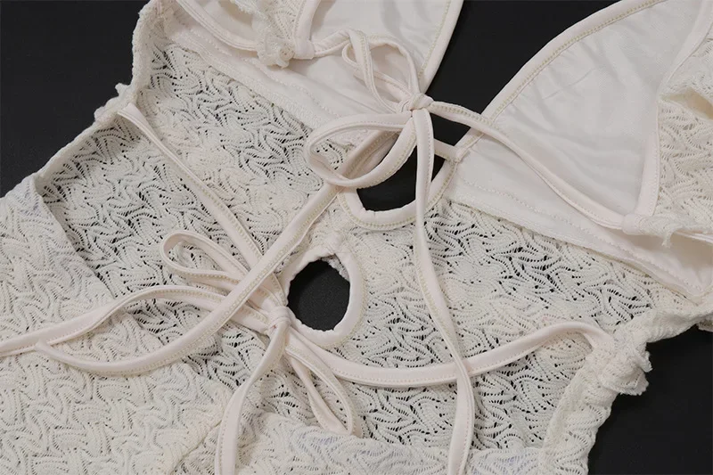 Knit V-Neck Fashion Maxi Dress Women's Slim High Waist See-Through Patchwork Bandage Backless Dress Female Knitwear Dress