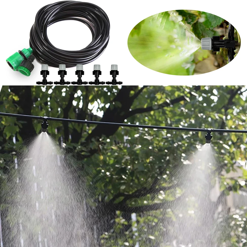 Garden Irrigation Kits 10Meters 10 Sprinklers Nozzles Water Sprayer Misting Fog Cooling Nozzle System