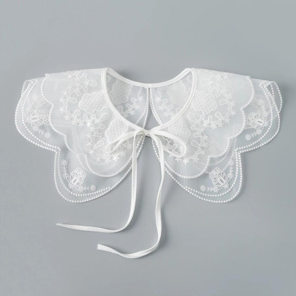 

Chiffon Embroidery Fake Collar Women Doll Collar Detachable Shirt Collar White Translucent False Collar Blouse Tops Ladies