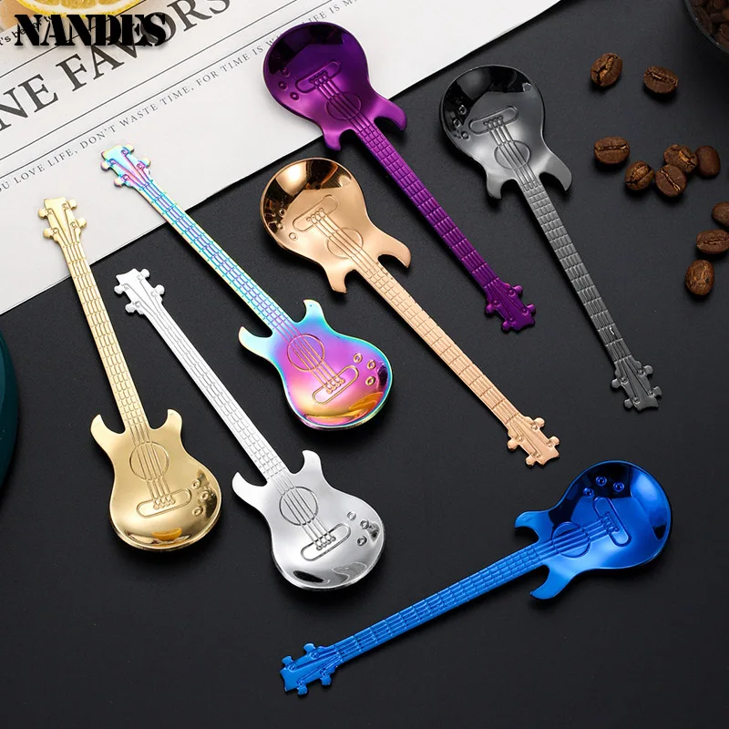 Stainless Steel Guitar Teaspoon Coffee Spoon Coffee Tea Use Tableware Kitchen Spoon