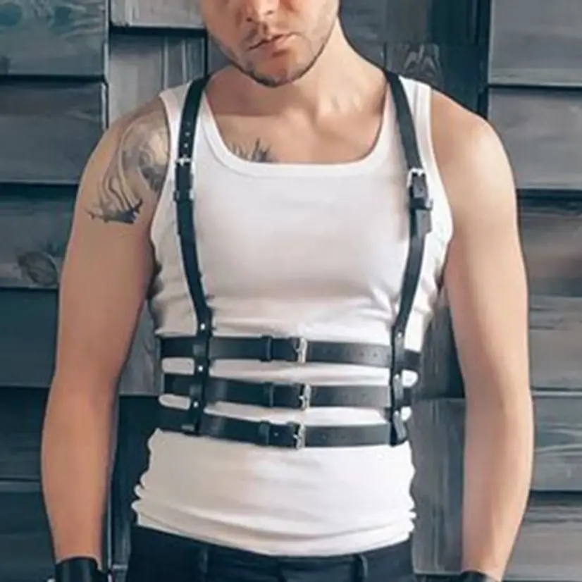 Leather Chest Harness Mens Bodywear Fetish Gay Chest Harness Faux Leather European And American Men Fashion Adjustable Belt Body Bondage Sissy Cage Harness Strap