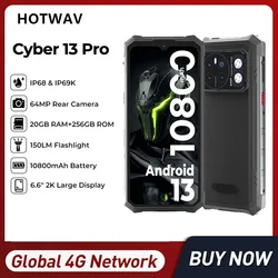 HOTWAV Cyber 13 Pro Rugged Smartphones Octa Core 12GB+256GB 6.6Inch Screen Android 13 Mobile Phone 10800mAh 20W Fast Charge NFC
