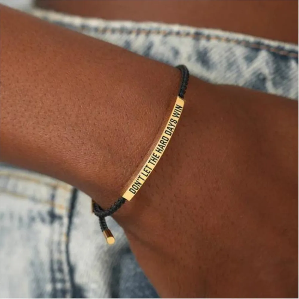 Engraved Don't Let The Hard Days Win Inspire Bracelet for Women Men Stainless Steel &18k Gold Plated Braided Design Jewelry Gift