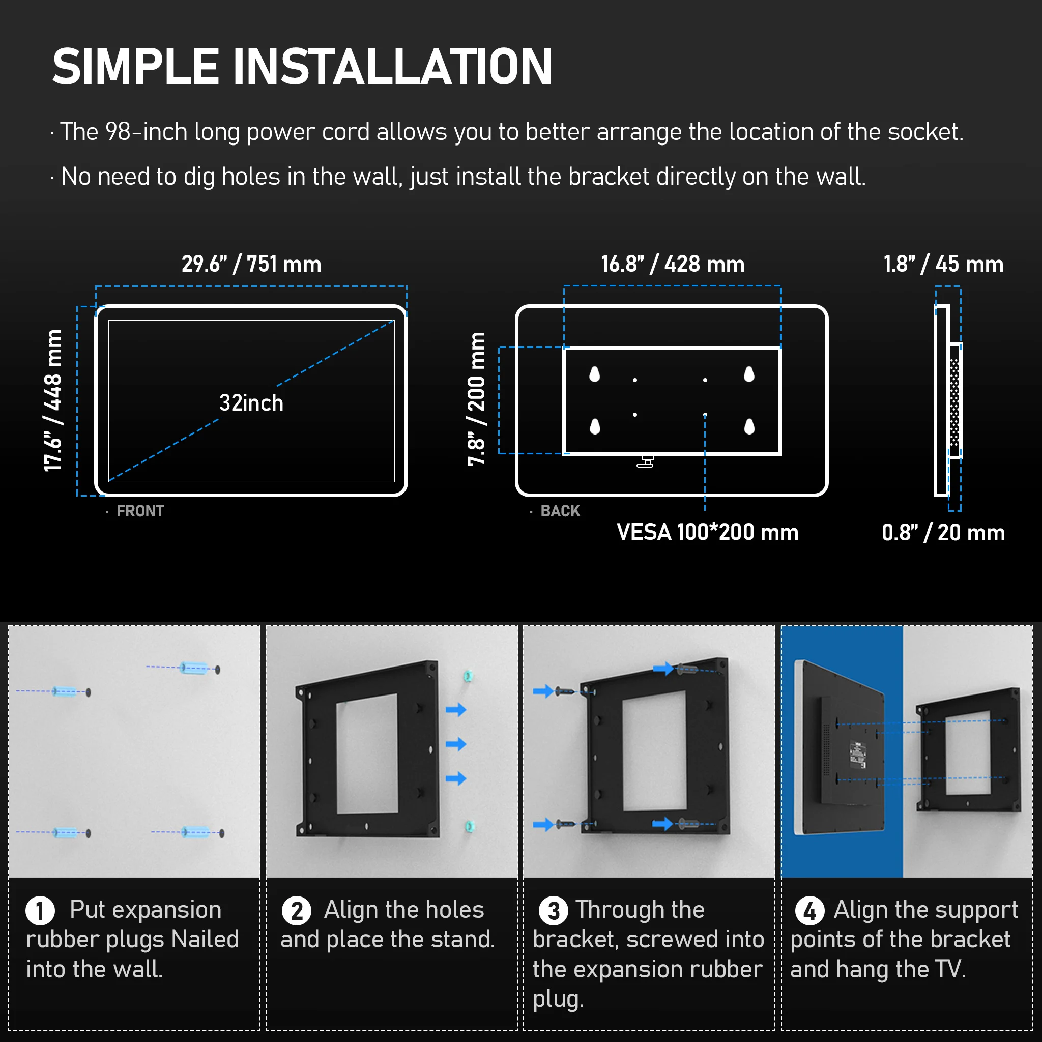 Leotachi 32 inch High-end Smart Bathroom Mirror TV-4K Ultra HD, IP66 Waterproof, Android TV, Voice Remote Control, TV Tuner
