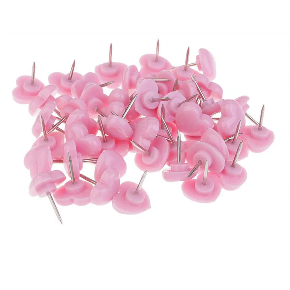 150Pcs 귀여운 하트 모양의 푸시핀 플라스틱 헤드 금속 포인트 맵 태크 게시판용 지도 표시 사진 벽 장식