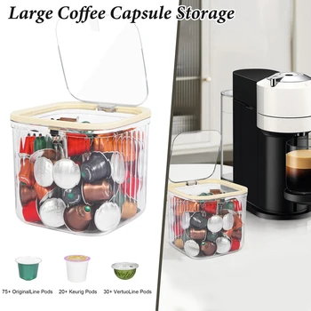 Porta cialde di caffè grande con coperchio, scatola trasparente per capsule di caffè, per nespresso, contenitori per alimenti, organizer da cucina 1