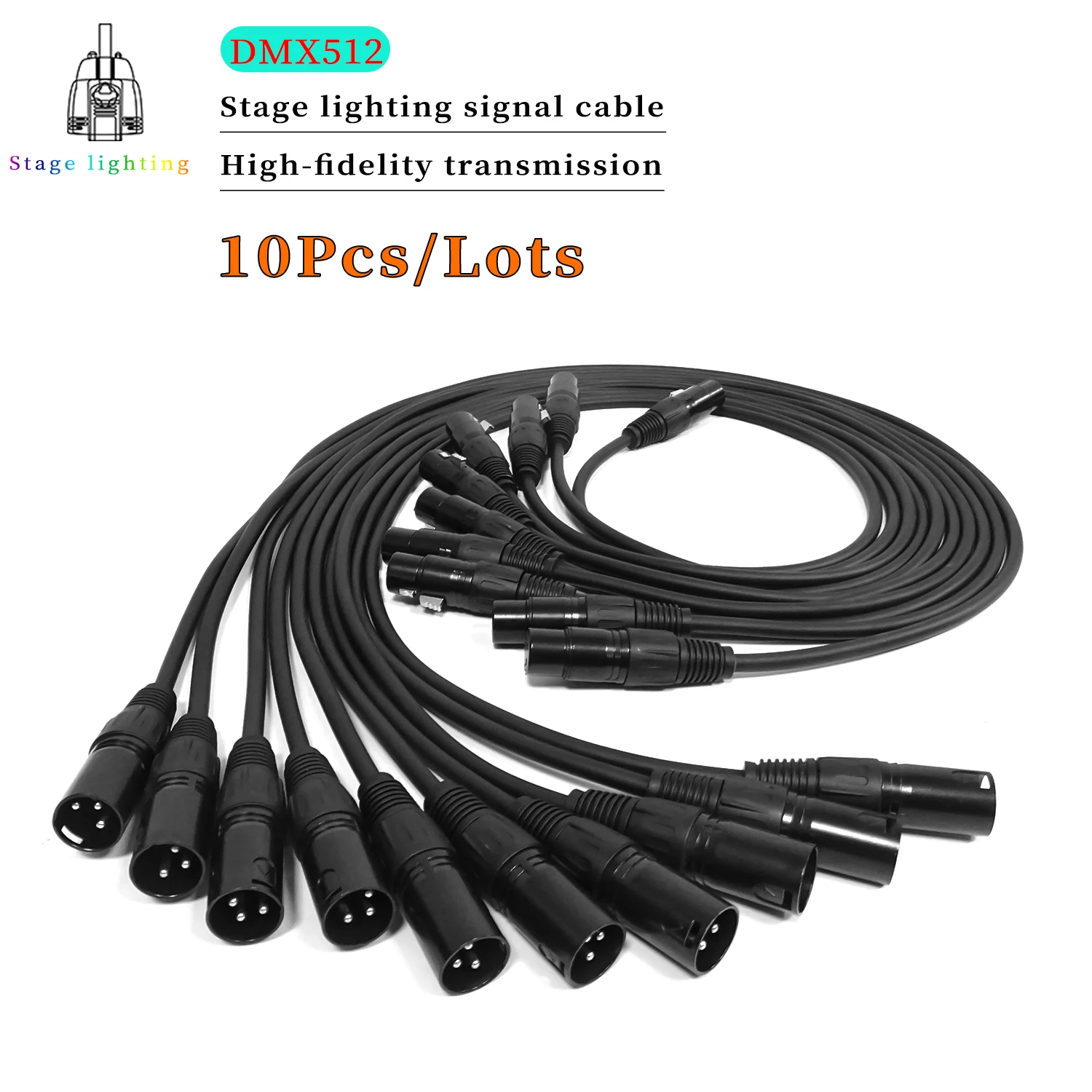 DMX Cable 10 Pcs/lot 3 PIN 1M-20M Black Connector Signal Line Used For DMX512 Controller Led Par Stage Lights
