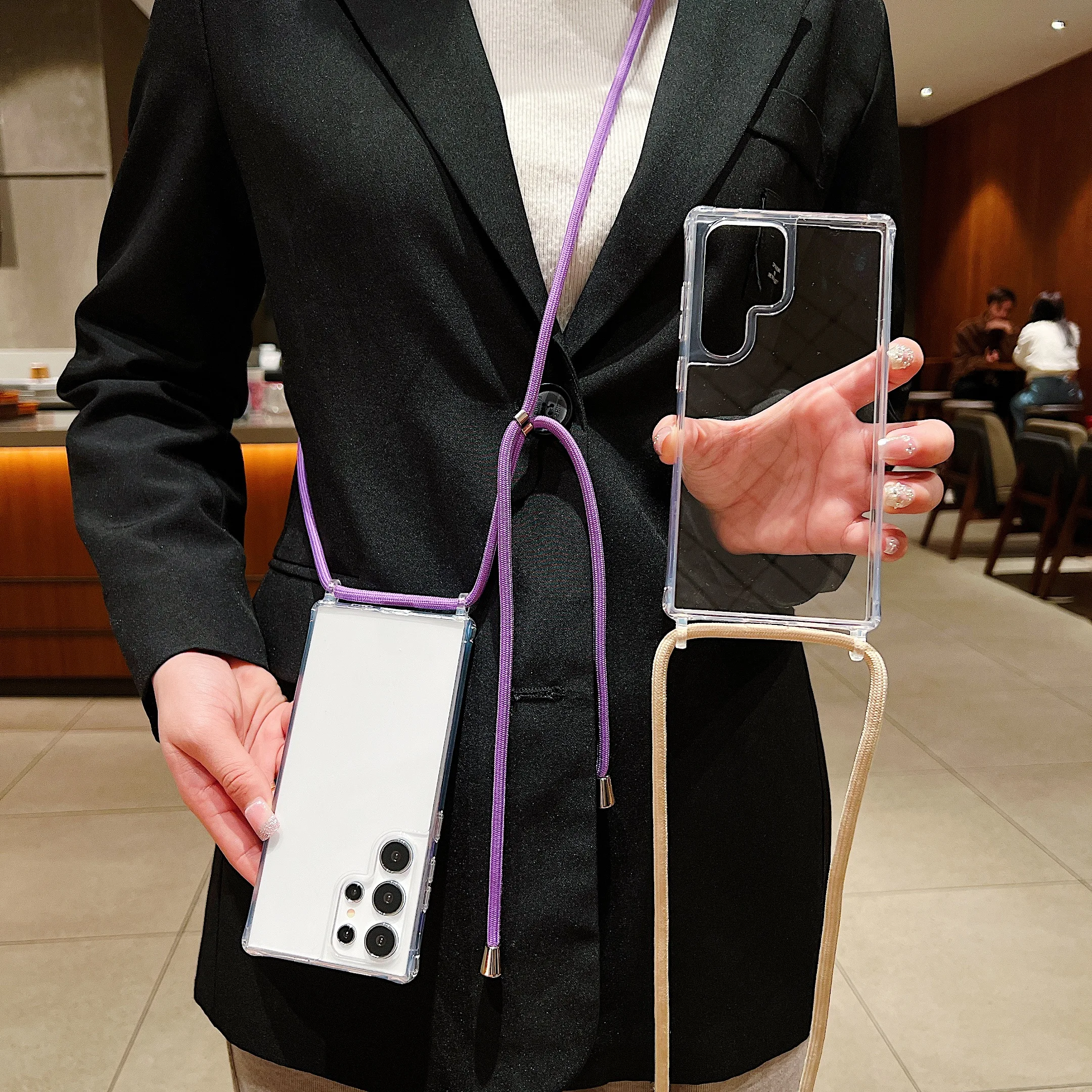 Versatile Crossbody Necklace Clear Phone Case with Lanyard Cord