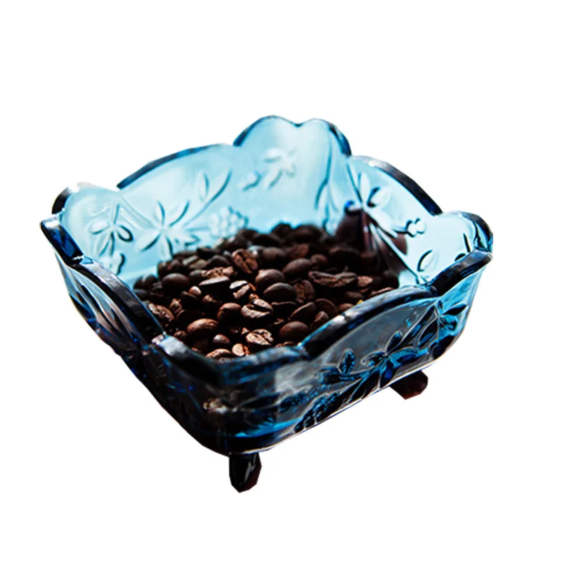 

European Style Ashtray Salad Bowl Soap Dish Dried Fruit Bowl Ice Cream Bowl Vintage Blue Grape Glass Four Corners Square Bowl