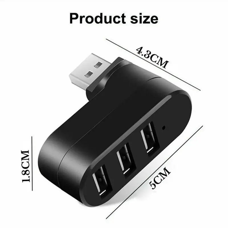 SWXF 3포트 USB 2.0 허브 USB 포트 분배기 USB 2.0 확장기 90 ° -180 ° 노트북 PC 태블릿 프린터 카메라용 각도 조절 가능