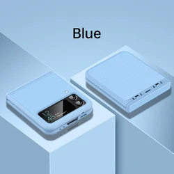 Leather Hinge Case with Retro Litchi Pattern - Shockproof Slim Ultra Thin Cover for Galaxy Z Flip 4 (Blue)