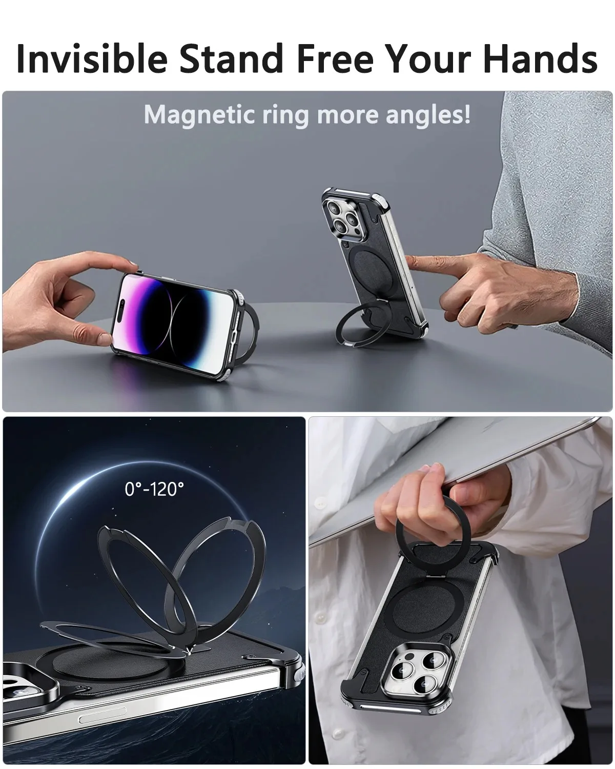 Eary for Magsafe Leather Phone Case for iPhone 15 Plus 14 13 12 Pro Max With 360°Stand Military-Grade Drop Protection Cover