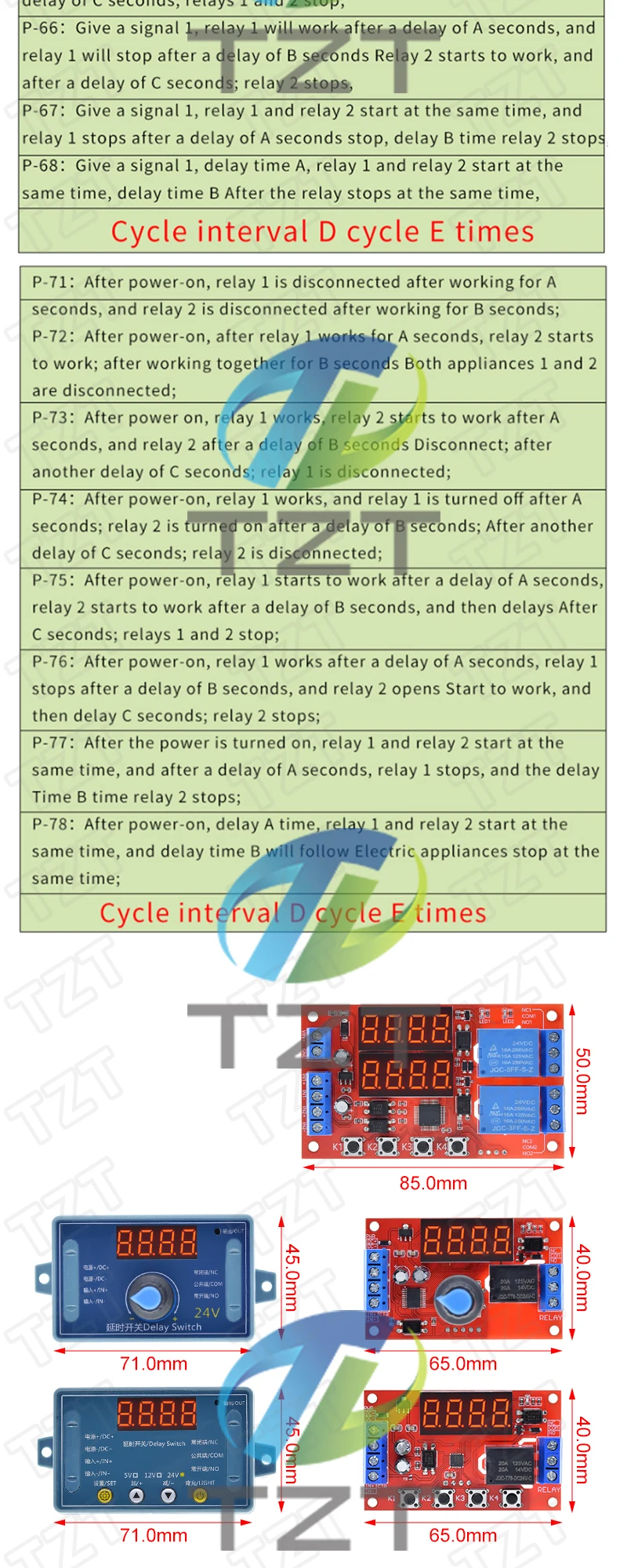 Tzt dc 5v 12v 24v 10a einstellbares Zeit verzögerung relais modul 32 Modi LED Digital Timming Trigger Timer Steuersc halter Impuls zyklus – Detail 9