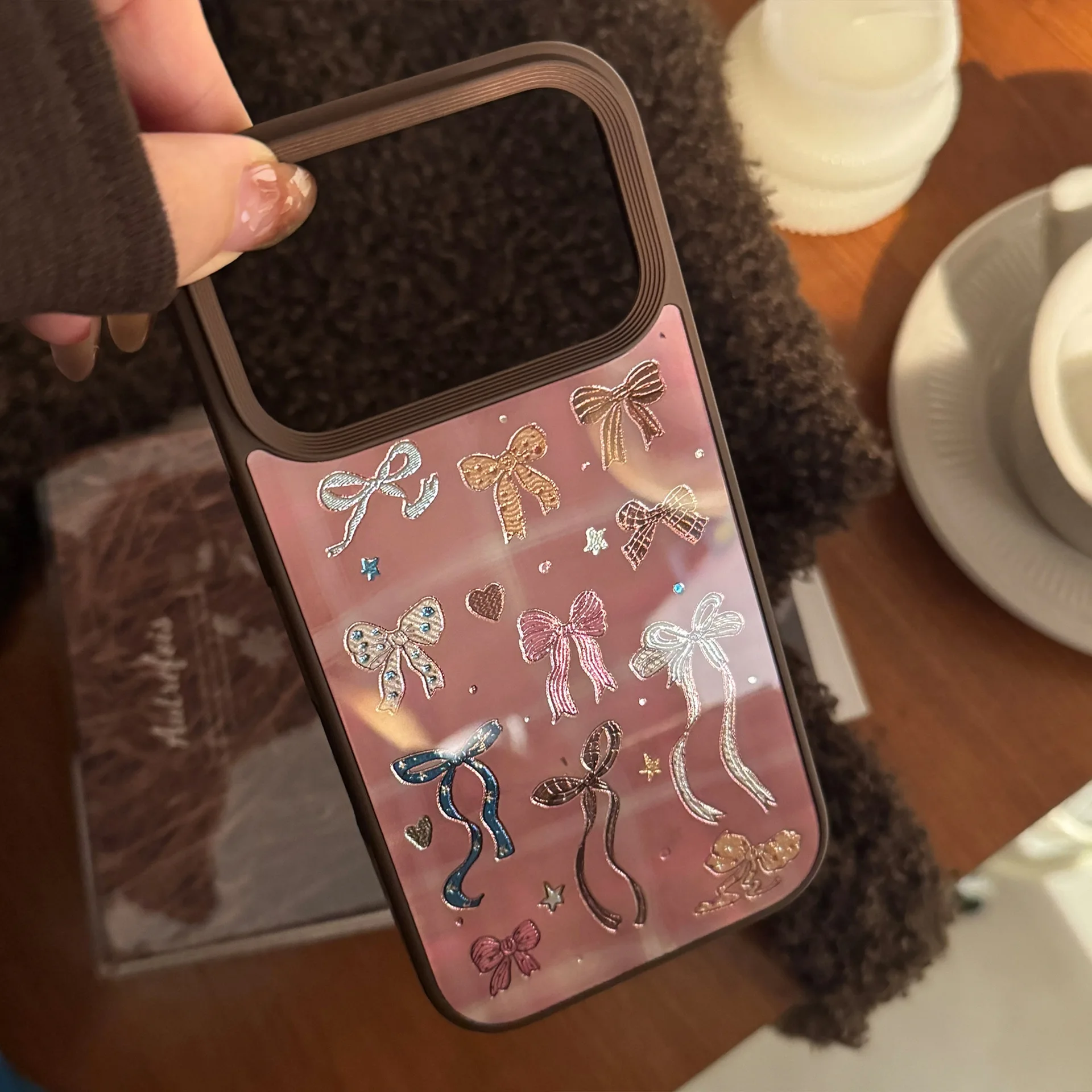 Korean Brown Colorful Bowknot Pattern Shockproof Protective Phone Case