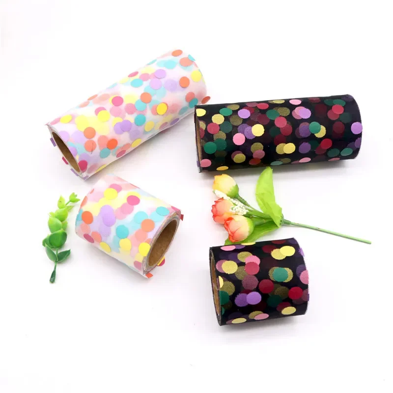 Colorful Tulle Roll Rainbow Dots Printed Tulle Fabric for Clothing Decor DIY Girls Skirts Hair Clips Supplies 6/13cm 10Yards