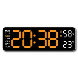 Extra-Large LED Wall Clock with Temperature, Humidity & Adjustable Brightness Display (Orange)