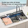Stainless Steel Kitchen Sink Embossed Multifunctional Waterfall Wash Basin With Knife Holder Farmhouse Large Single Bowl 5