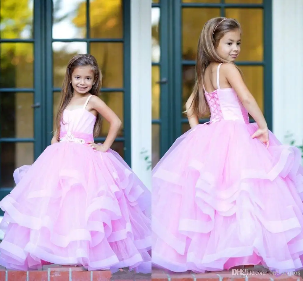 

New Blush Pink Flower Girl Dress Cute Girl Birthday Dresses Ball Gown Applique Kids Girls Pageant Dresses