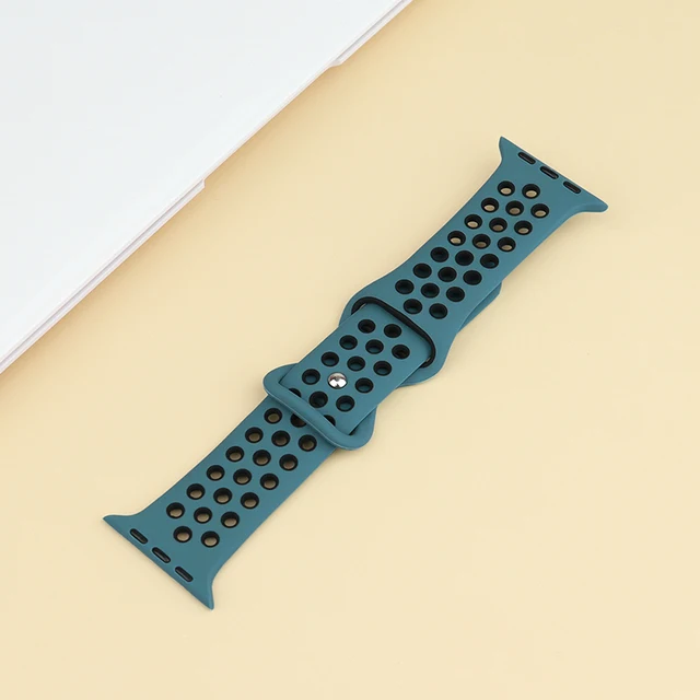 Silicone Strap For Apple Watch Band 44mm 40mm 42mm 38mm 44 mm watchband Breathable bracelet Apple watch 6 Strap iWatch 7 5 4 se 08 Blue black