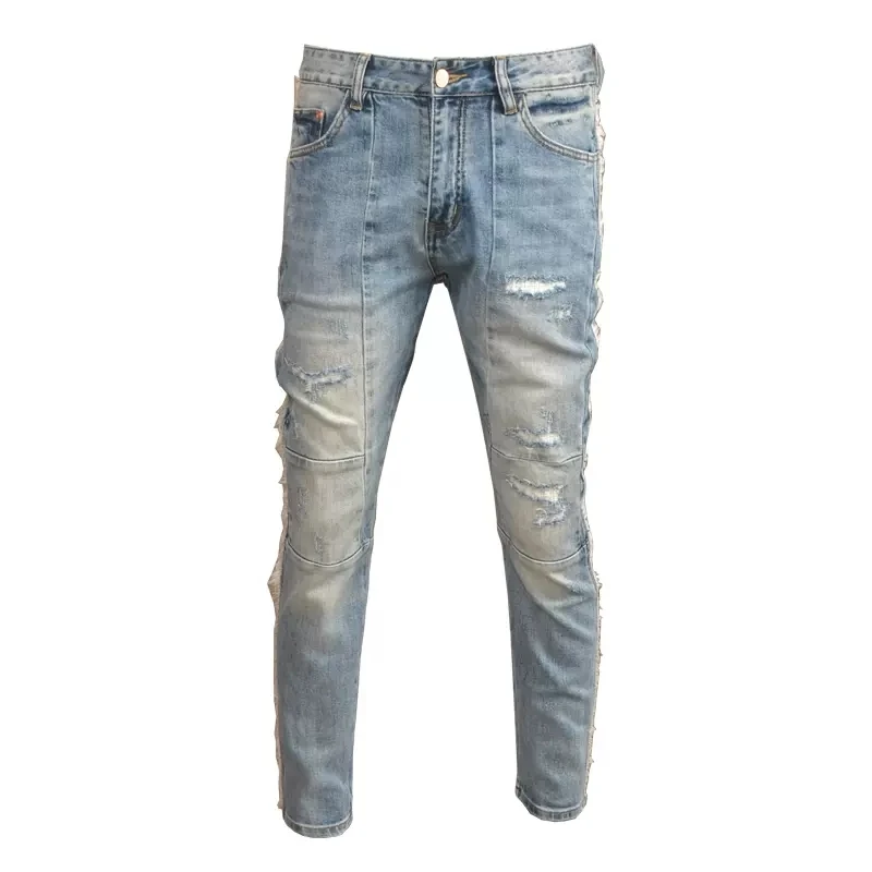 Fashion Streetwear Men Jeans Retro Blue Elastic Stretch Skinny Fit Ripped Jeans Men Spliced Designer Hip Hop Denim Pants Hombre