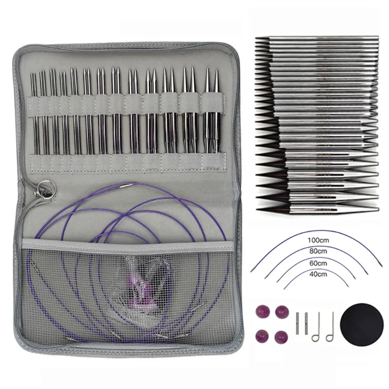 Removable Circulars Knitting Needles Set Interchangeable Aluminum Crochet Hooks Sweater Yarn Weaving Knitting Needle 13Pairs
