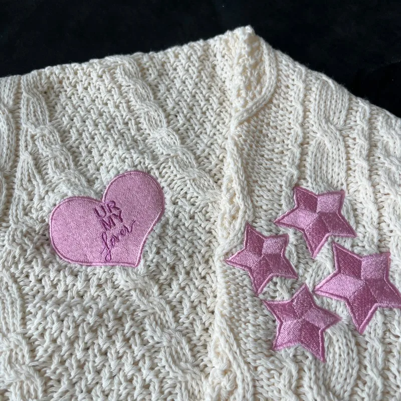 Purple Flowers Cardigan Women Vintage Wisteria Embroidered Knitted Cardigan Female 2024 Autumn Winter Sweater Folklore Girl Tops