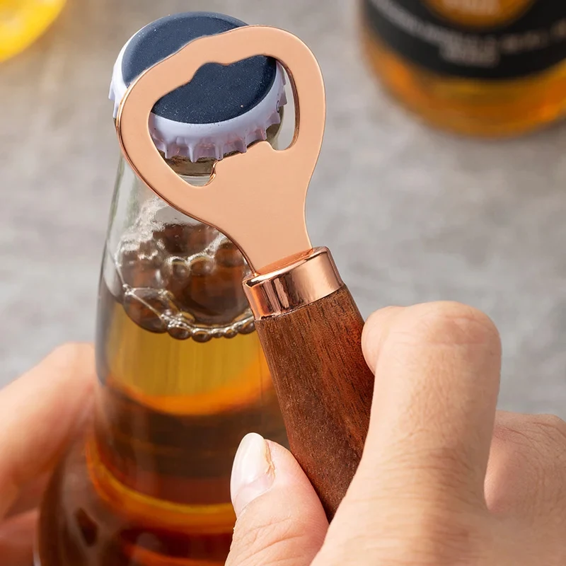2/4Pcs Beer Bottle Opener Creative Wooden Handle Opener Portable Stainless Steel Cocktail Drink Cap Opener Bartender Corkscrew
