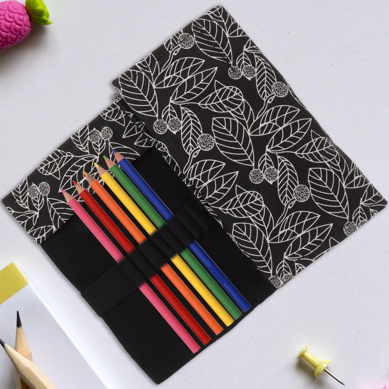 휴대용 펜슬 롤업 케이스 공간 절약형 롤 디자인, 색연필, 마커, 스케치 도구 정리용