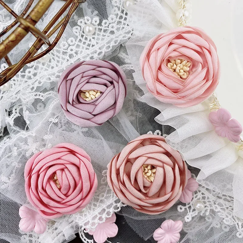 Satin Fabric Flower DIY Corsage Shoe Flower Handhold Rose Hanbok Lolita Skirt Hair Accessories Headpiece Accessories Sewing
