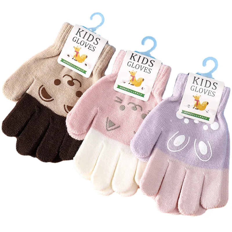 1Pair Cartoon Bear Bunny Pattern Winter Warm Gloves for Kids 3-7T Outdoor Playing Boys Girls