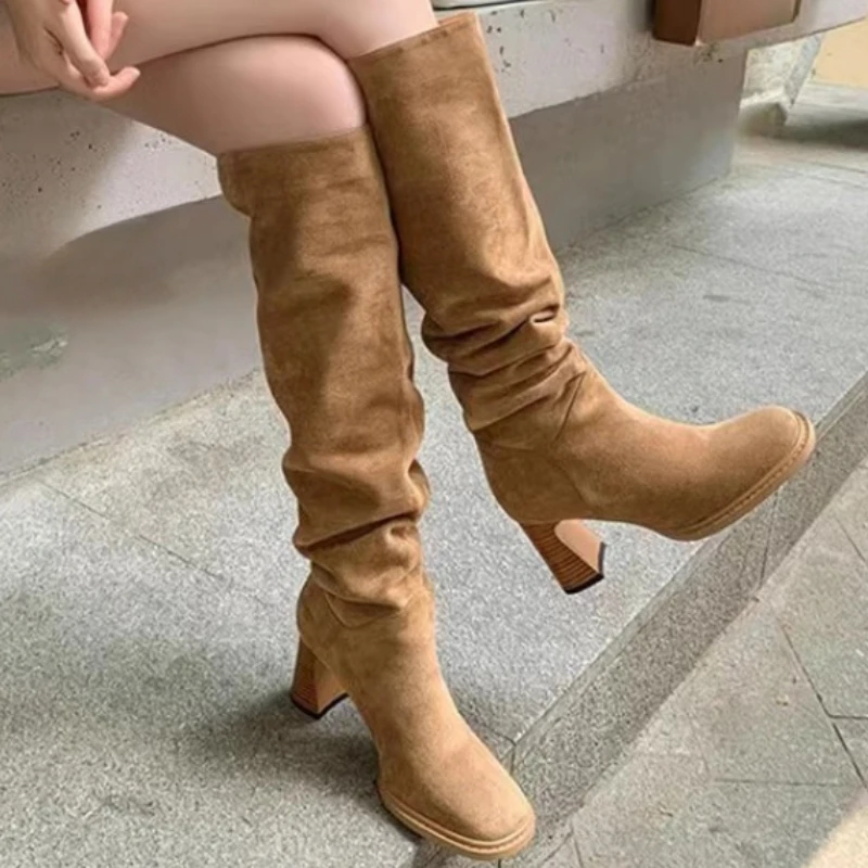 

Женские сапоги до колена в стиле ретро, с круглым носком, на толстой подошве, повседневные богемные теплые высокие сапоги, зима 2023