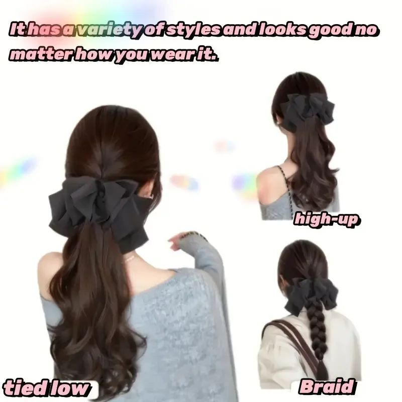Long Wavy Synthetic Ponytail Extension With Free Big Bow Hair Clip Set Natural Look Heat Resistant Hairpiece For Christmas Party
