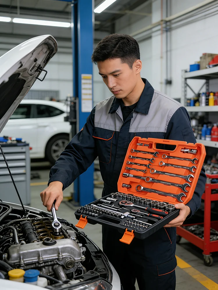82-teiliges Gabelschlüssel-Set für Autoreparaturen, Schnellverschluss-Ratschenschlüssel-Kombination, Multifunktionales Steckschlüssel-Set, OEM-Hartschalenkoffer – Detail 8