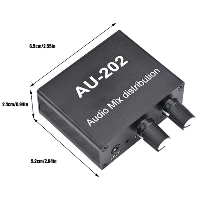 AU-202 2 Input 2 Output Stereo Mixer Audio Distributor Headphone amplifier External Power AMP Volume Alone Control