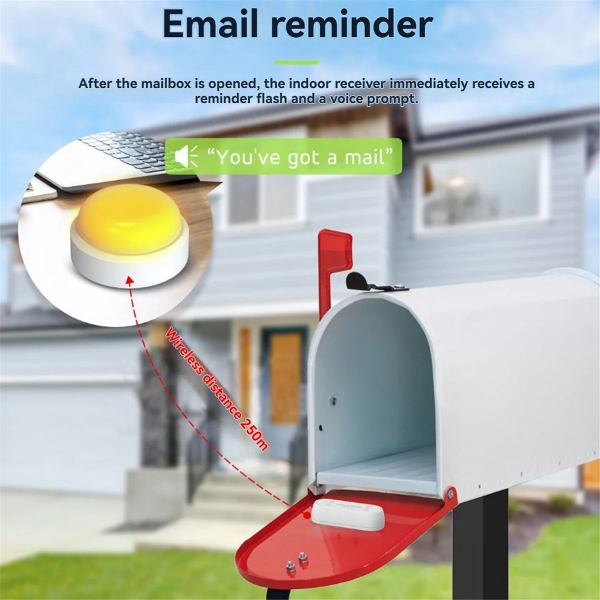A04R-Mailbox Alarm Mail Chime Notification System-Mail Alarm 800 Ft Long Range Wireless Mailbox Alert with LED Light Flashing
