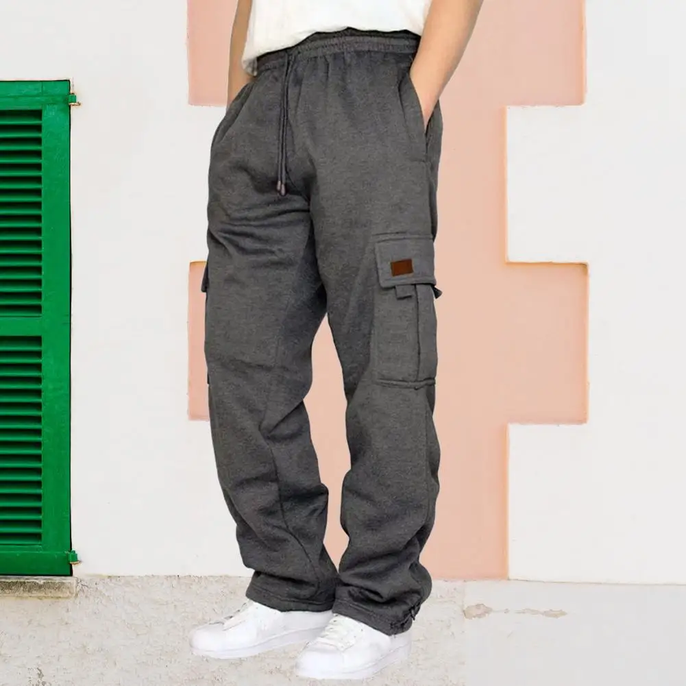 

Male Cargo Pants Stylish Men's Cargo Pants with Elastic Waistband Drawstring Pockets for Casual Sports Streetwear with Wide Leg