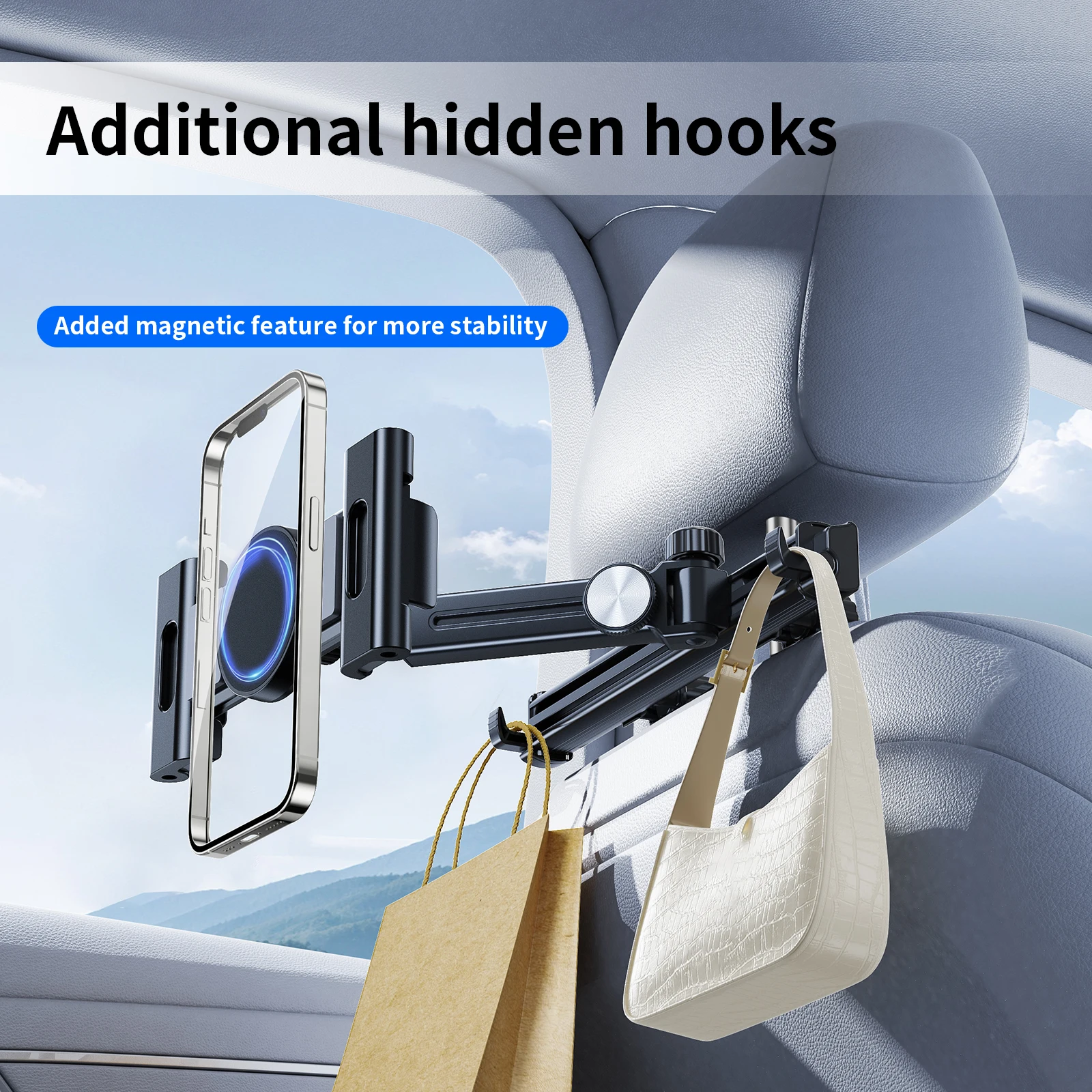 Eary Car Seat Tablet Holder Phone Stand With 360 Rotatable Foldable Adjustable Car Phone Bracket Hanger Car Interior Accessories