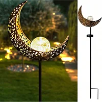 Solar Garden Lights Outdoor Decor,Moon Fairy Crackle Glass Lights,Warm White LED Metal Stake Ornament,Unique Gift for Gardening