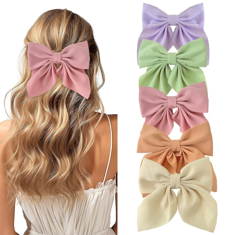 2/3/4/5 Stück Mädchen-Modefarben, kurze Schleifen-Haarspangen, weiche Haarnadeln mit klassischem Schwanz, Vintage-Haarspange aus Metall, Seidenstirnband, E – Detail 1
